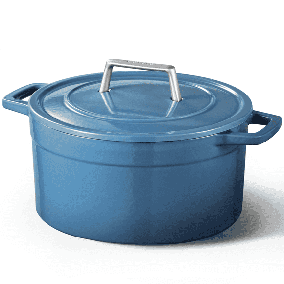 Carote 5QT Enamel Cast Iron Dutch Oven Pot for Sourdough Bread Stew Roast, Easy Cleaning, Bluestone