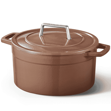 Carote 5QT Enamel Cast Iron Dutch Oven Pot for Sourdough Bread Stew Roast, Easy Cleaning, Brown