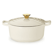 CAROTE 4.5QT Enamel Cast Iron Dutch Oven, 9.5 Inch Round Soup Pot with Lid, Induction Compatible, White