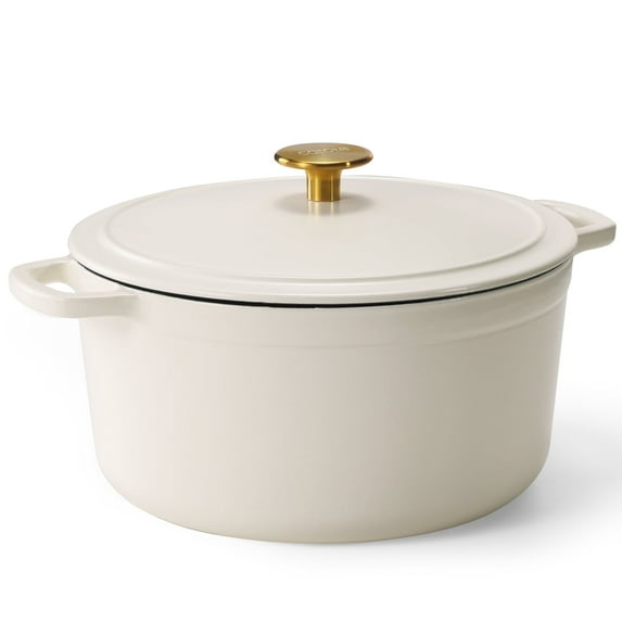 Carote Enameled Cast Iron Dutch Oven, 5QT Pot with Lid for Cooking, Roasting, Baking & Braising, Easy Cleaning, White
