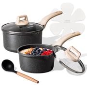 CAROTE 6-Piece Nonstick Saucepan Set with Lid, 1.5QT & 3QT Cooking Pots, Induction Compatible, Black