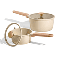 thumbnail image 1 of Carote 1.6QT & 3QT Ceramic Nonstick Saucepan Set with Lids, Small Cooking Pot, Induction Compatible, Oatmeal, 1 of 8