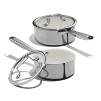 Carote 1.5QT & 3QT Tri-Ply Stainless Steel Ceramic Nonstick Saucepan Set, Induction Ready