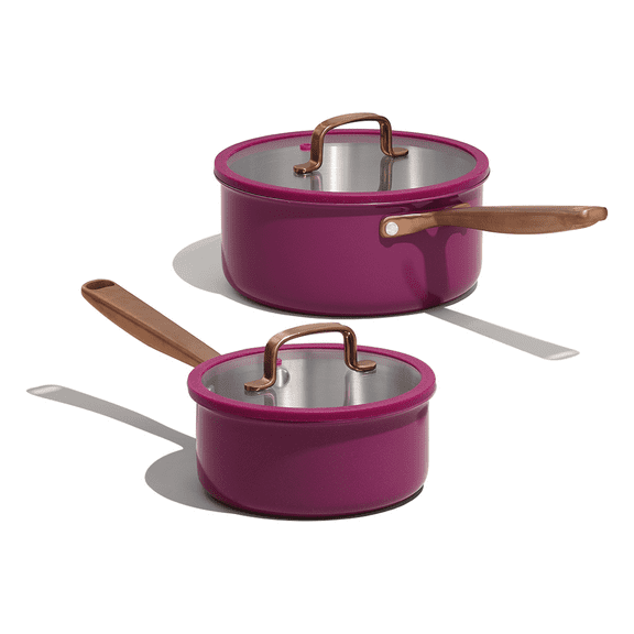 Carote 1.5QT & 3QT Tri-Ply Stainless Steel Saucepan Set with Lids, Small Induction Cooking Pot for Milk and Soup, Purple