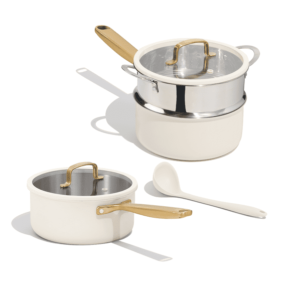 Carote 6-Piece Tri-Ply Stainless Steel Saucepan Set with Steamer, 1.5QT & 3QT Ceramic Cooking Pots, Induction Compatible