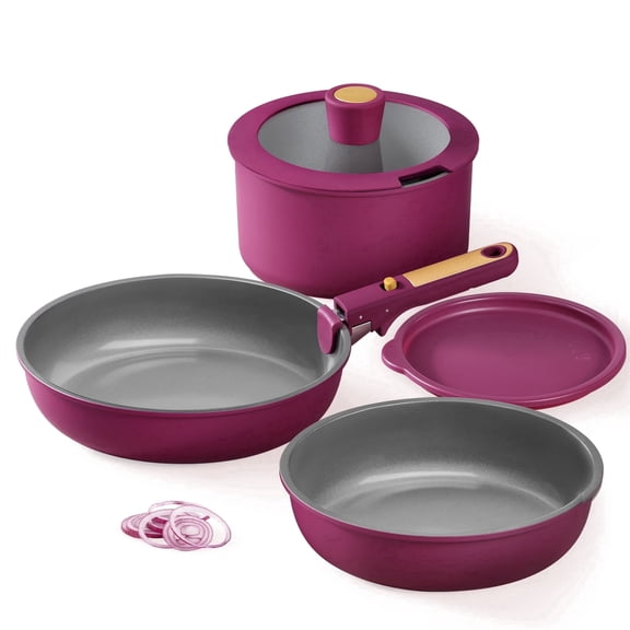 Carote 6-Piece Nonstick Pots and Pans Set, Kitchen Cookware Set with Detachable Handle, Induction Compatible, Purple