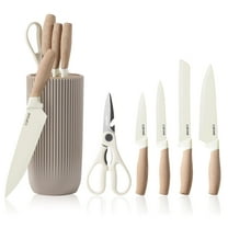 Carote 6Pcs Knife Set with Universal Block, Ceramic Coating, Stainless Steel Blade, Khaki