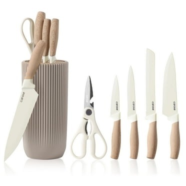 Carote 6Pcs Knife Set with Universal Block, Ceramic Coating, Stainless Steel Blade, Khaki