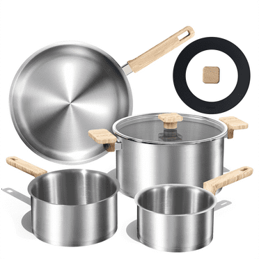 Carote 6 Pcs Stainless Steel Cookware Set, Kitchen Pots and Pans Set W/ Stay Cool Handle, All Stovetops Compatible