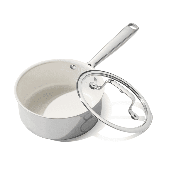 Carote 2QT Tri-Ply Stainless Steel Ceramic Nonstick Saucepan, Induction Ready