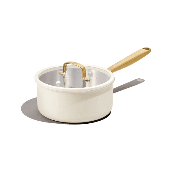 Carote 2QT Tri-Ply Stainless Steel Saucepan with Lid, Small Induction Cooking Pot for Milk and Soup, White