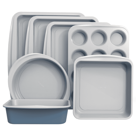Carote 7Pieces Baking Pans Set Nonstick, Premium Carbon Steel Non Toxic Stackable Bakeware Sets for Kitchen, Scratch-Resistant, Oven Bake Sheets for Baking, Cake Pan, Roasting Pan, Muffin Pan, Blue