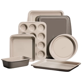 Carote 7Pieces Baking Pans Set Nonstick, Premium Carbon Steel Non Toxic Stackable Bakeware Sets for Kitchen, Scratch-Resistant, Oven Bake Sheets for Baking, Cake Pan, Roasting Pan, Muffin Pan, Brown