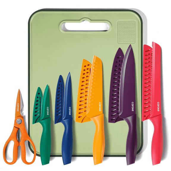 Carote 12Pcs Kitchen Knife Set with Cutting Board, Multicolor