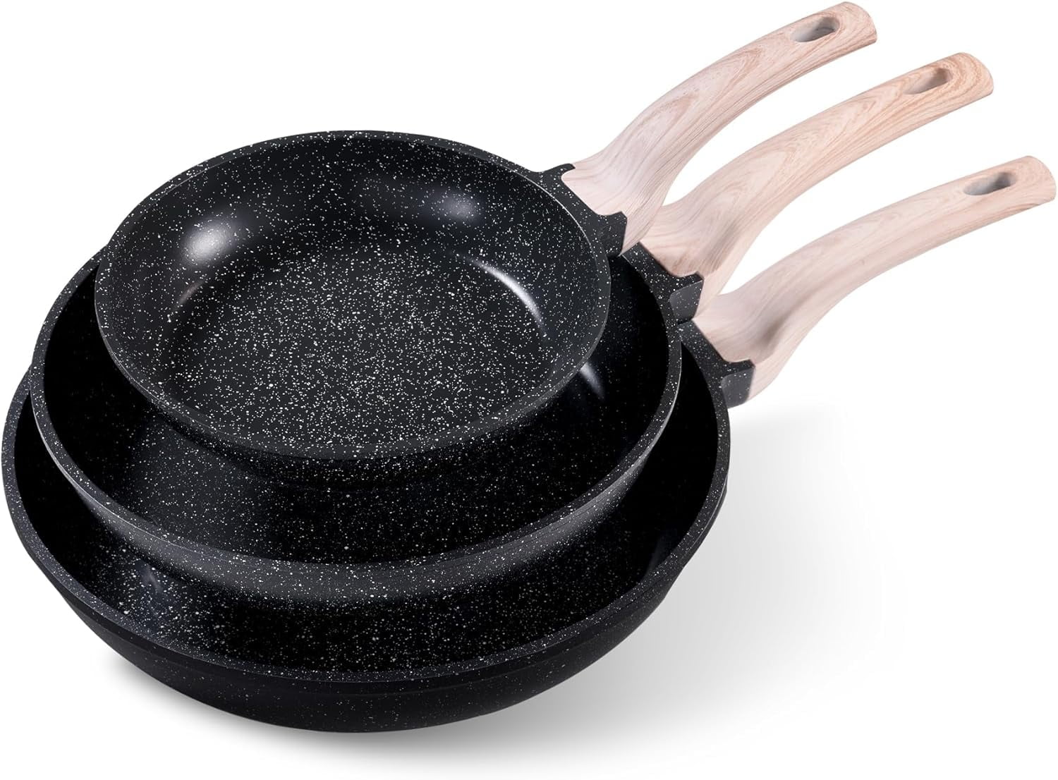 Carote 3-PCS Nonstick Non Stick Pan, Easy Cleaning Cooking Pans with Stay-Cool Handle, Induction Cookware Kitchen Set (Class Granite)