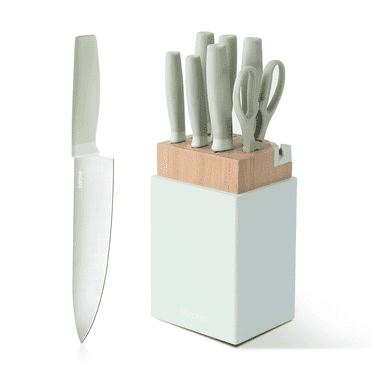 Carote 9-Piece Knife Set – Green, Ceramic-Coated Stainless Steel, Built-in Sharpener, Ergonomic, Dishwasher Safe