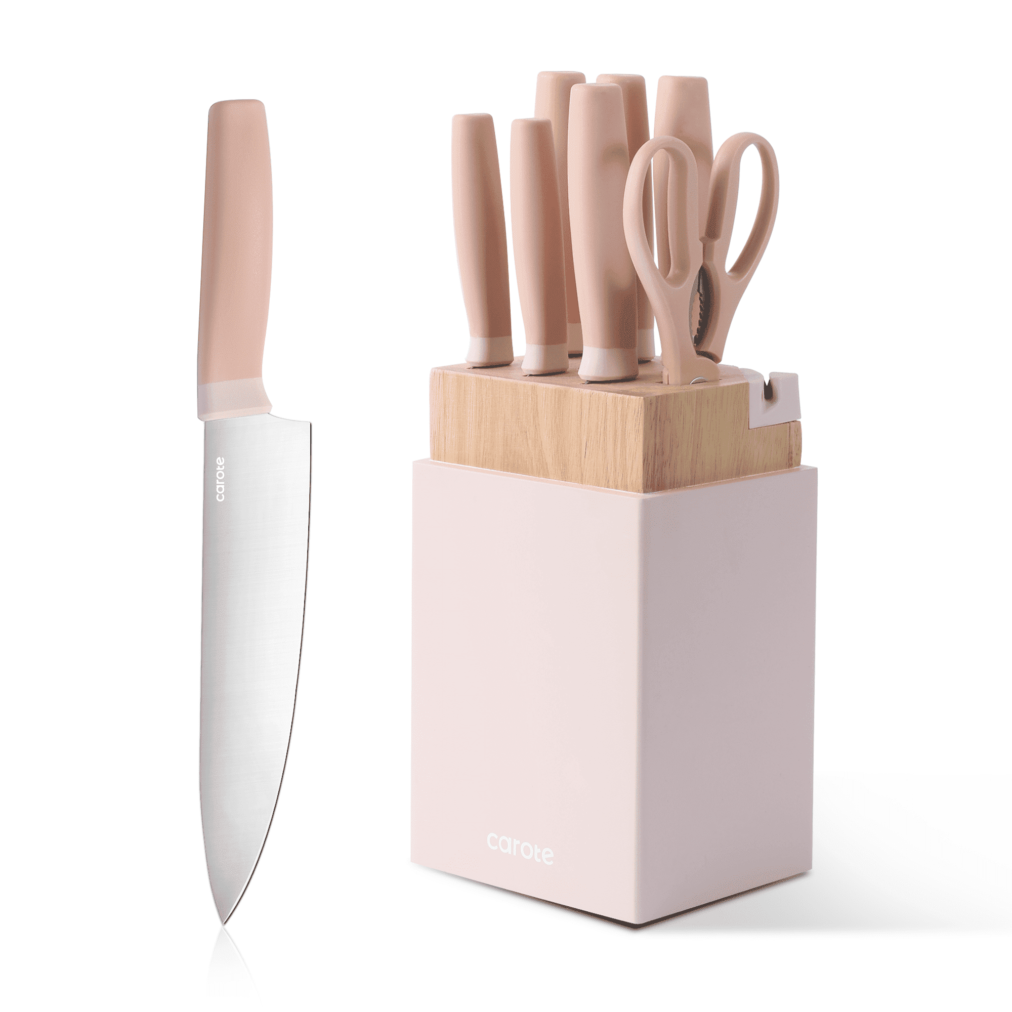 Carote 14 Pcs Knife Set with Wooden Block Stainless Steel Knives with Ergonomic Handle Forged