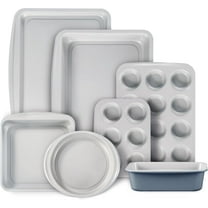 Carote 9 Pc Stackable Nonstick Bakeware Set, Includes Cookie Sheet, Muffin, Bread, Cake, Loaf & Roasting Pans, Gray & Blue