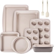 CAROTE 9-Piece Stackable Nonstick Bakeware Set, Includes Cookie Sheet, Muffin, Bread, Cake, Loaf & Roasting Pans, Gray & Khaki