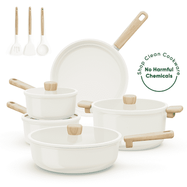 Carote Ceramic Cookware Sets, 12 Pcs Non Toxic Pots and Pans, Induction Cookware, Cream White