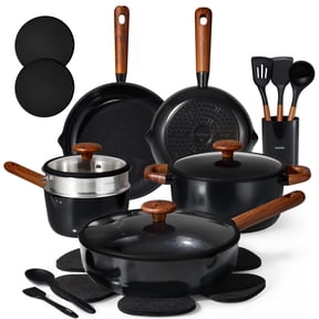 CAROTE 21-Piece Ceramic Cookware Set, Nonstick Pots and Pans with Steamer, Induction Compatible, Black
