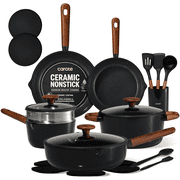 CAROTE 21-Piece Nonstick Pots and Pans Set, Ceramic Cookware Set with Steamer, Induction Compatible, Black