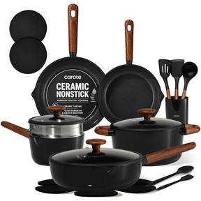 CAROTE 21-Piece Ceramic Cookware Set, Nonstick Pots and Pans with Steamer, Induction Compatible, Black