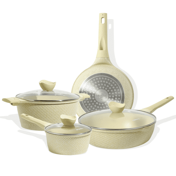 Carote 7-Piece Nonstick Pots and Pans with Lids, Induction Kitchen Cookware Set, Easy to Clean, Green