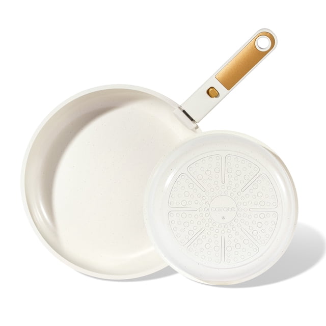 CAROTE 3 Piece Ceramic Non-Stick Detachable Frying Pans Set, Cookware Set with All Stoves Compatible, Oven Safe, Dishwasher Safe, White