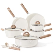 Carote Ceramic Nonstick Pots and Pans Set, 13 Pieces Kitchen Cookware Sets Compatible for All Stoves, White Granite