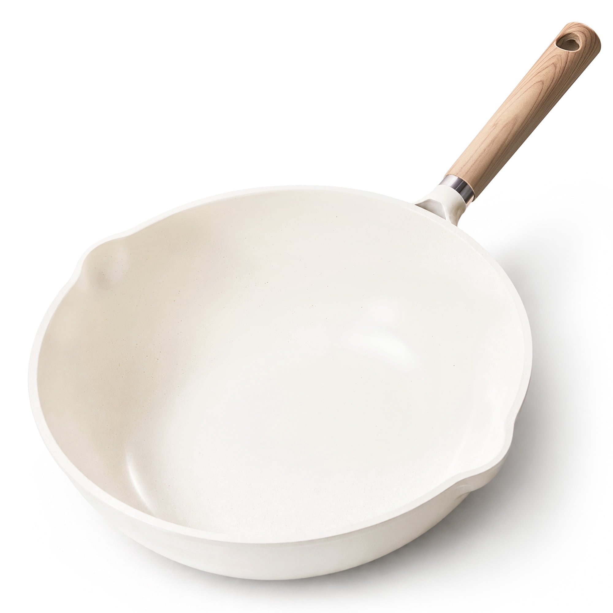 Carote Ceramic Nonstick Wok with Induction 12" Non-Stick Saute Pan, All Stoves Compatible, Bon Appetit, White Granite, 5.8QT