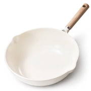 Carote Ceramic Nonstick Wok with Induction 12" Non-Stick Saute Pan, All Stoves Compatible, Bon Appetit, White Granite, 5.8QT
