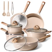 Carote Ceramic Nonstick Pots and Pans Set, 13 Pieces Non-Toxic Kitchen Cookware Sets Compatible for All Stoves, Taupe