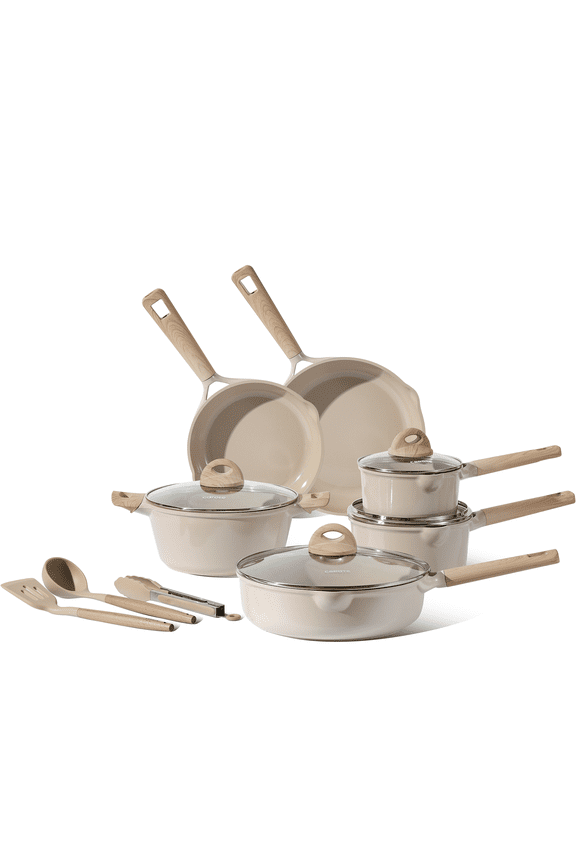 Ceramic Nonstick Pots and Pans Set, 13 Pieces Non-Toxic Kitchen Cookware Sets Compatible for All Stoves, Taupe