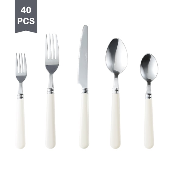 Carote 40-Piece Flatware Sets for 8 , Silverware Set with White Handle, Durable Cutlery Set for Home, Kitchen & Restaurant, Mirror Polished Spoon and Fork Set, Dishwasher Safe