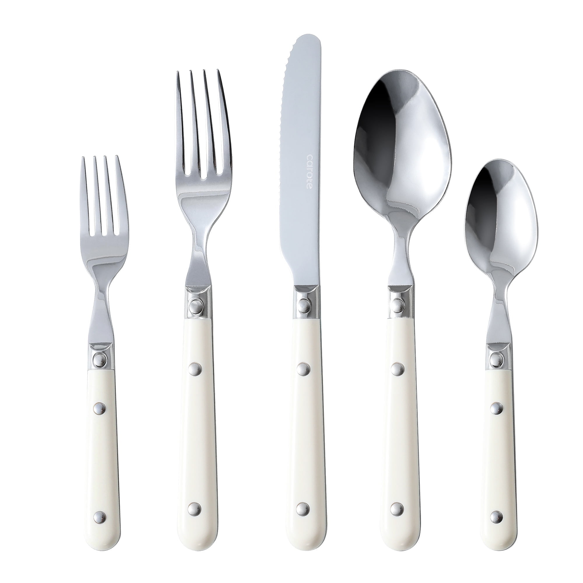 Carote 20PCS Flatware Sets for 4, Silverware Set with White Handle, Durable Cutlery Set for Home, Kitchen & Restaurant, Mirror Polished Spoon and Fork Set, Dishwasher Safe