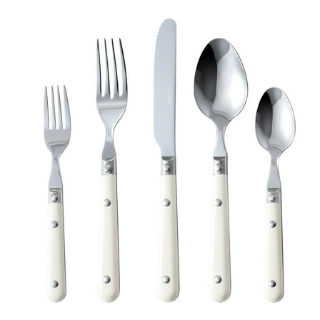 Carote 20PCS Flatware Sets for 4, Silverware Set with White Handle, Durable Cutlery Set for Home, Kitchen & Restaurant, Mirror Polished Spoon and Fork Set, Dishwasher Safe