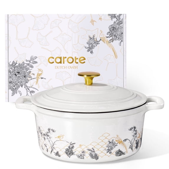 Carote Flower Bird Dutch Oven – Enameled Cast Iron with Gloves & Pad