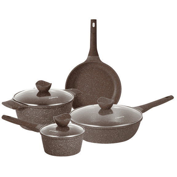 Carote Non Stick Pots and Pans Set, 7Pcs Induction Kitchen Cookware Sets (Brown)