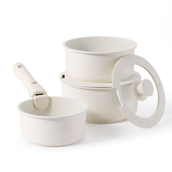 Carote Nonstick Cookware Set 8-Piece,Saucepan Set,Stay-Cool Handles,Induction Compatible,Cookware for RV and Camping,White