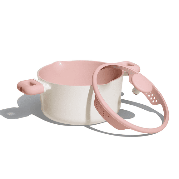 Carote 5.5 QT Stock Pot with Strainer Lid, Ceramic Nonstick Soup Pot, Induction Compatible, Pink