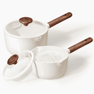 Carote 2QT & 3QT Ceramic Nonstick Saucepan Set with Strainer Lids, Small Cooking Pot, Induction Compatible, White