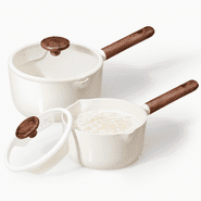 Carote 2QT & 3QT Ceramic Nonstick Saucepan Set with Strainer Lids - Small Cooking Pot, Induction Compatible, White