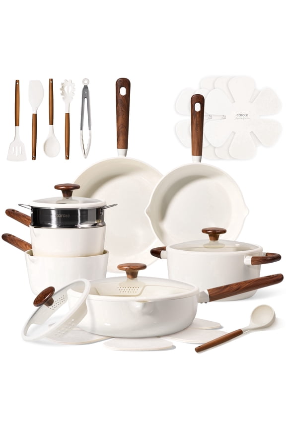 22-Piece Pots and Pans Set, Ceramic Nonstick Cookware Set with Steamer,Induction Compatible, White