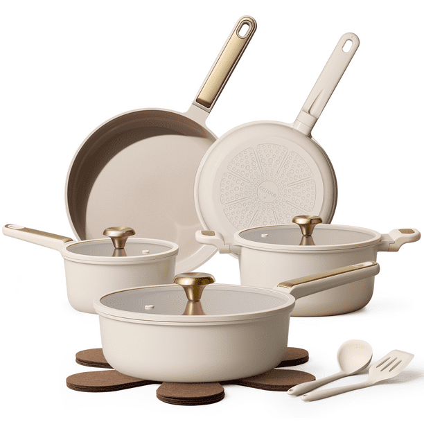 Carote 14-Piece Pots and Pans Set - Ceramic Nonstick Cookware Set with Utensils