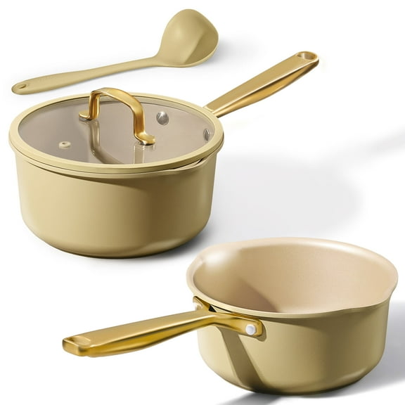 Carote 4-Piece Nonstick Cookware Set, 2QT & 3QT Saucepans with Lids & Utensils, Induction-Compatible, Easy-Clean, Green