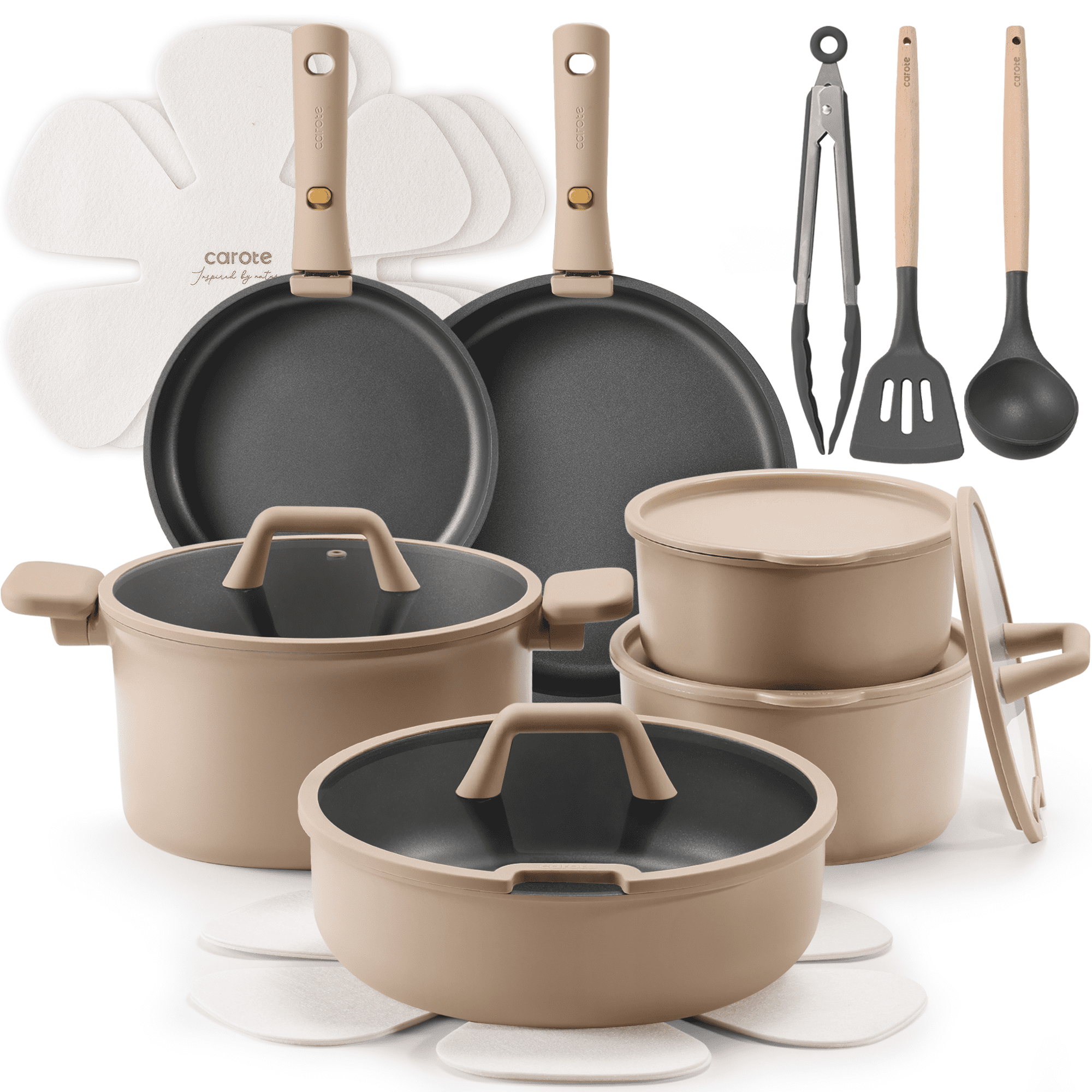 Walmart promo code:  Walmart Black Friday Deals 2025 - CAROTE 21-Piece Nonstick Cookware Set with Detachable Handle, Pots and Pans Set, Oven/Dishwasher Safe, Brown