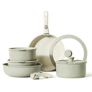 Carote Nonstick Cookware Sets, 11 Pcs Granite Non Stick Pots and Pans Set with Removable Handle, Green