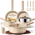 thumbnail image 1 of CAROTE 19-Piece Ceramic Pots and Pans Set, Nonstick Cookware Set with Lids, Induction Compatible, Oatmeal, 1 of 7