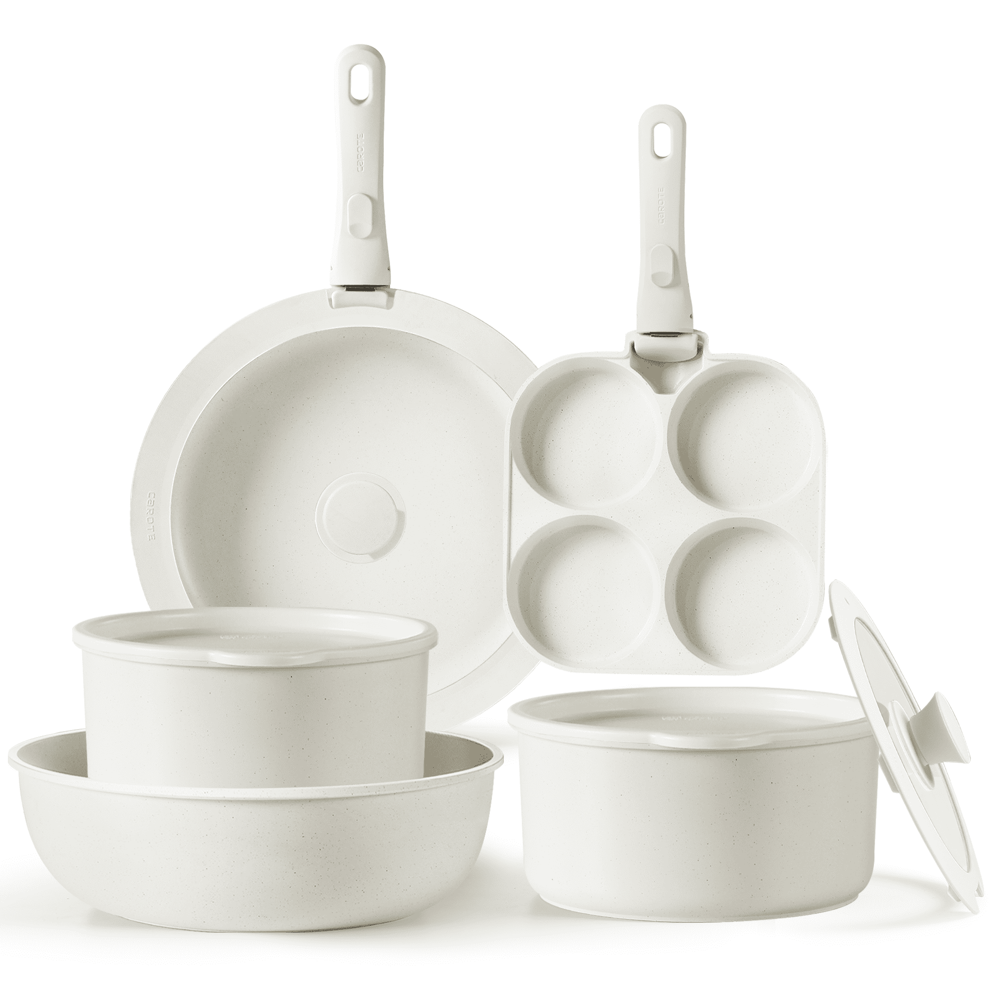 White Granite 11-Piece Nonstick Aluminum Cookware Set with Removable Handles